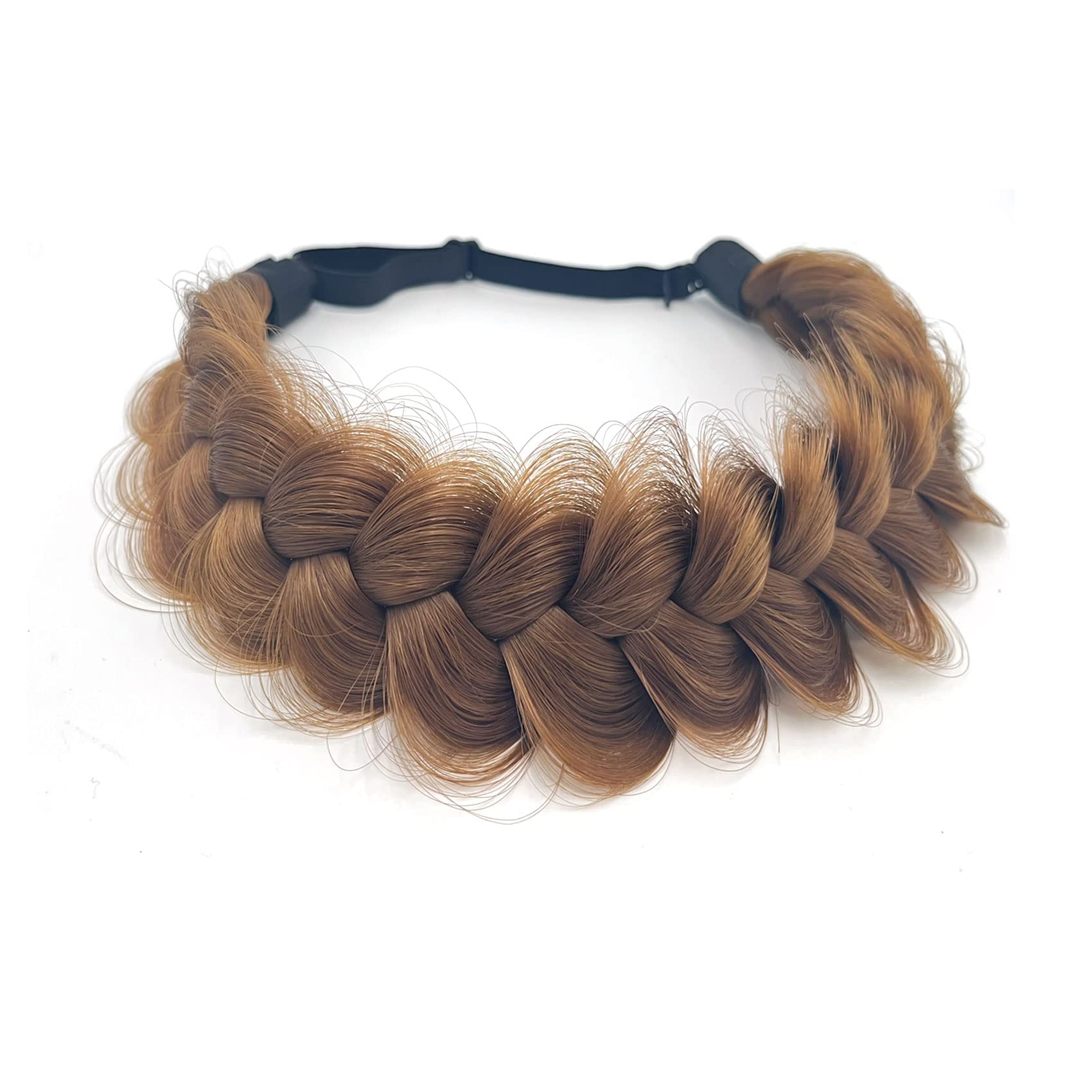 TOECWEGR Extensions Headband Hair Band Braided Classic Chunky Wide Plaited Wedding Fluffy Braids Wig Women Girl Beauty Accessory (Light Brown H) — image 1