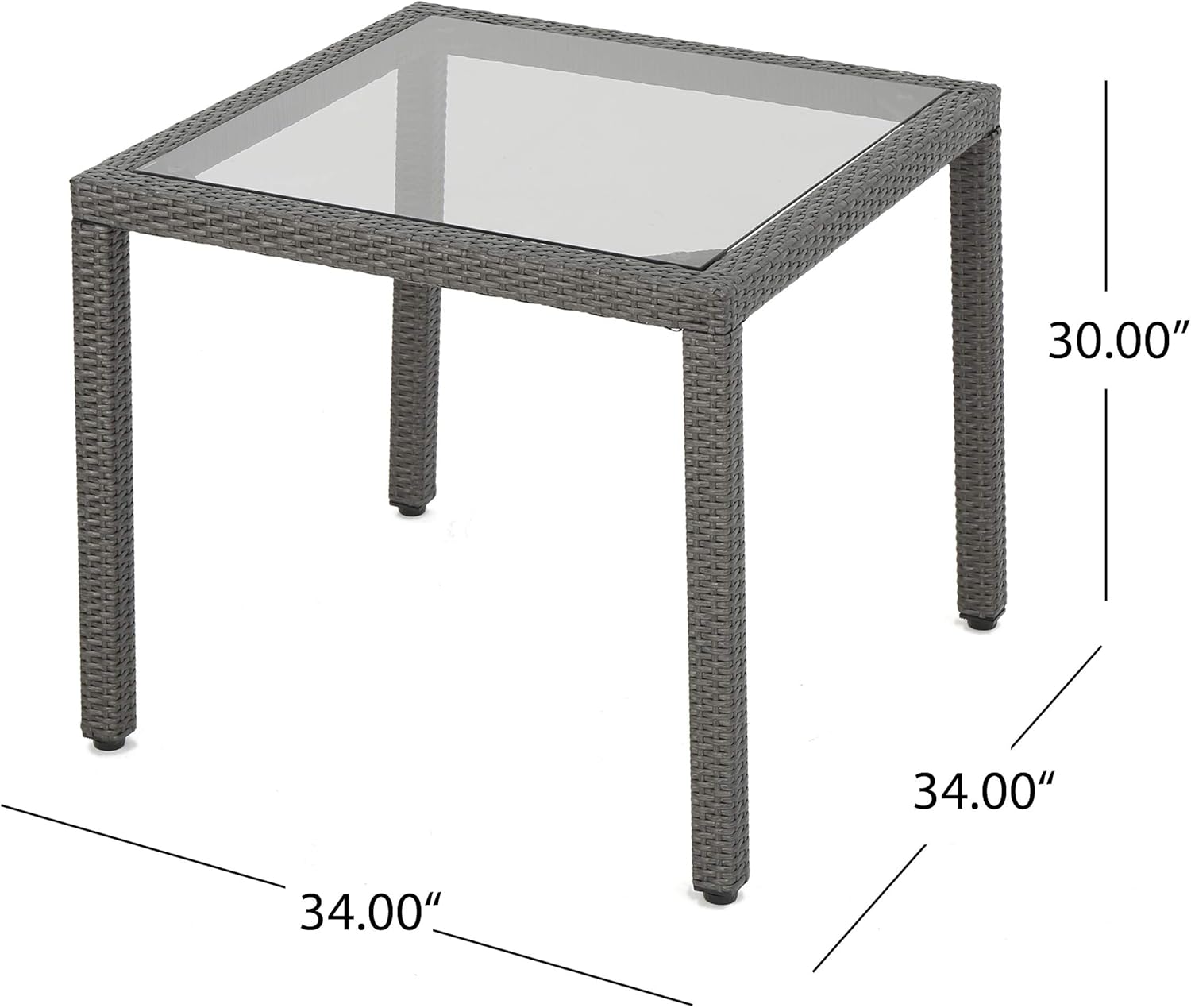 Christopher Knight Home San Pico Outdoor Square Wicker Dining Table with Tempered Glass Top, Grey : Garden & Outdoor