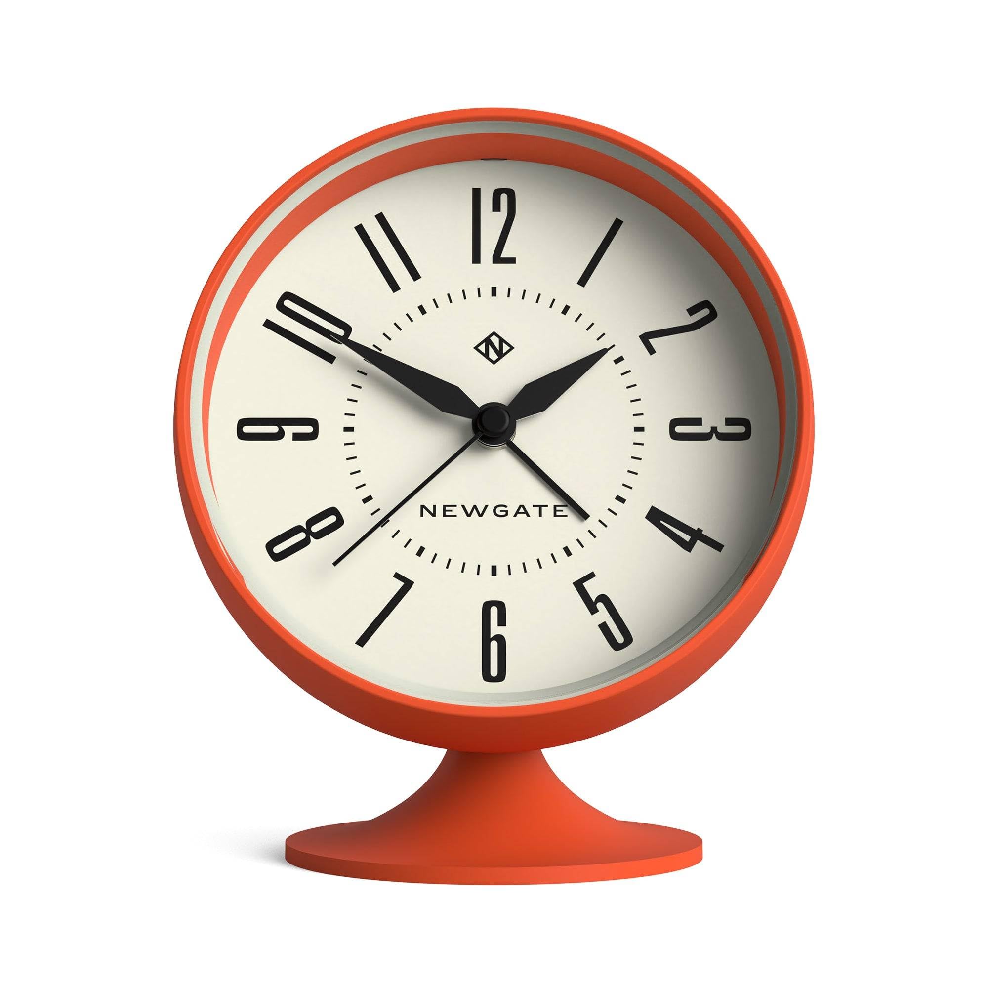 NEWGATE® Spheric alarm clock | Iconic dome retro design | Orange soft rubberised finish | Ideal for bedside, desk or shelf | Mid-century bedroom & office accessory