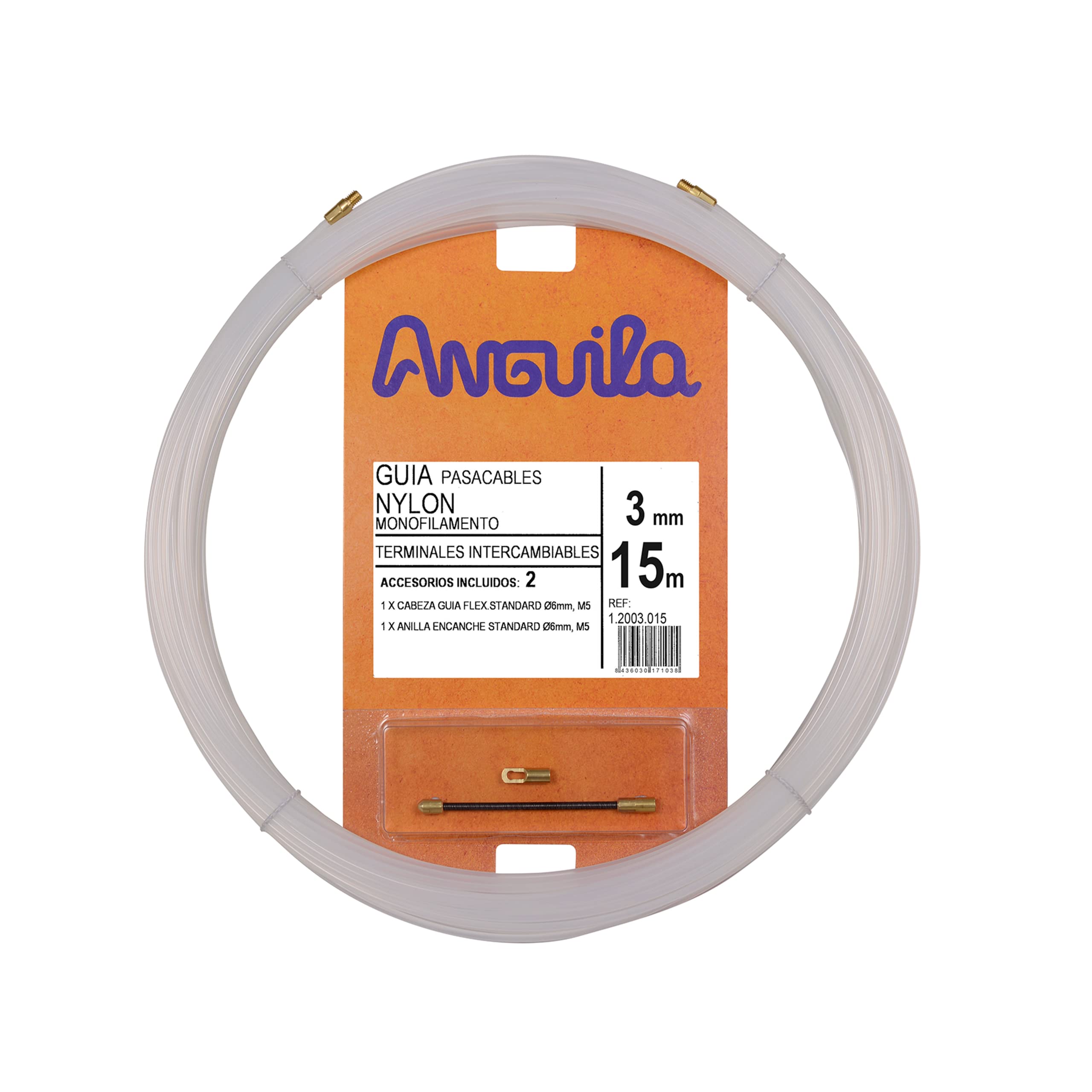 Anguila | Wire Guide | Interchangeable Terminals | Monofilament | Nylon | White | Diameter 3 mm | 15 m