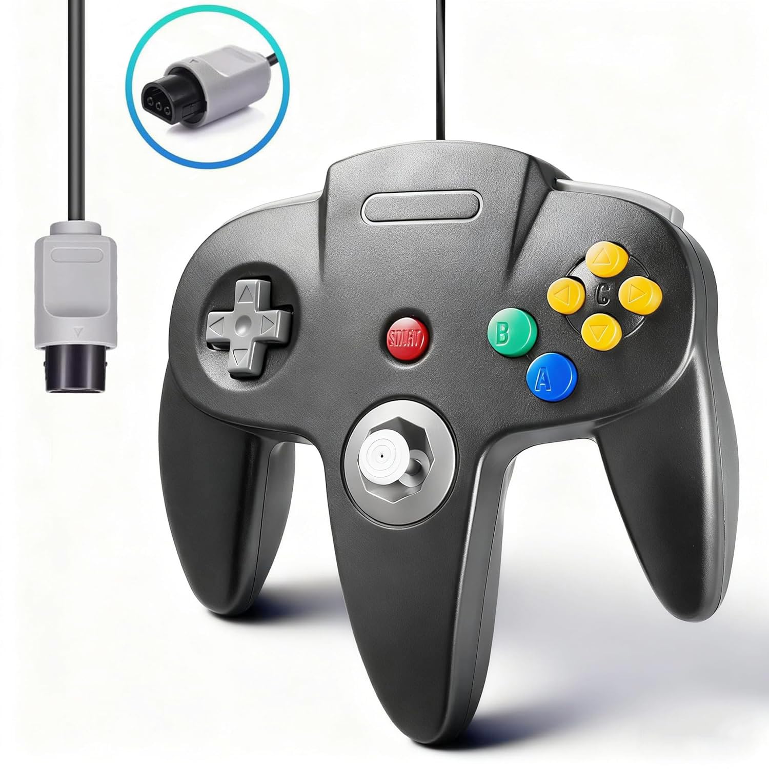 miadore Retro Classic N64 Controller For N64 Console,Plug and Play,Wired Joystick Gamepad Controller for N64 Video Game System Console (Black)