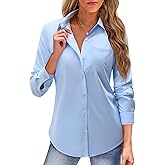 J.VER Button Down Shirts for Women Long Sleeve Dress Shirts Solid Business Casual Collared Work Blouses Tops