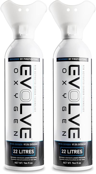 EVOLVE 22 Litre Pure Oxygen Canister Pack of 2 Portable Breathing Cup