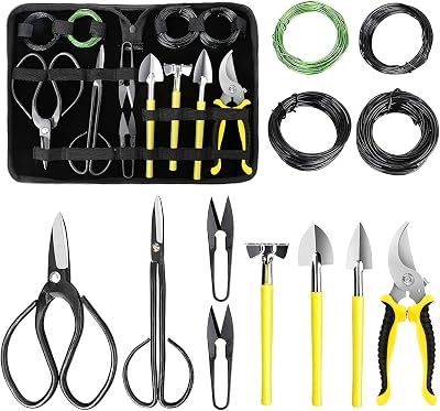 MOSFiATA Bonsai Tools Set 13 Pcs High Carbon Steel Pruning Shears Scissors