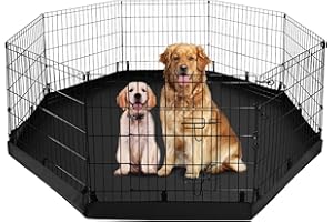PJYuCien Dog Playpen - Metal Foldable Dog Exercise Pen, Pet Fence Puppy Crate Kennel Indoor Outdoor with 8 Panels 24”H & Bottom Pad for Small Medium Pets