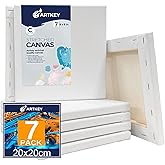 Stretched Canvases for Painting 8x8 Inch 7-Pack, 10 oz Triple Primed Acid-Free 100% Cotton Blank Canvas, Square Canvas for Oil Paint Acrylics Pouring & Wet Art Media, Pour Painting
