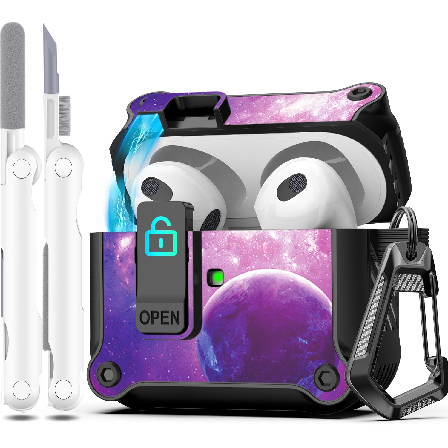 Photo 1 of R-fun for AirPods 3rd Generation 2021 Charging Case Cover, Full Drop Protection Auto Pop-Up Lid Design for Apple Airpod 3 Gen Case with Cleaner Kit & Keychain,Starry Sky
