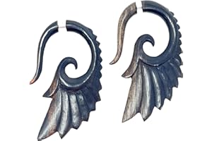 UMBRELLALABORATORY Tribal Organics Earrings Wooden Tropical Feathered Style Fake Gauges