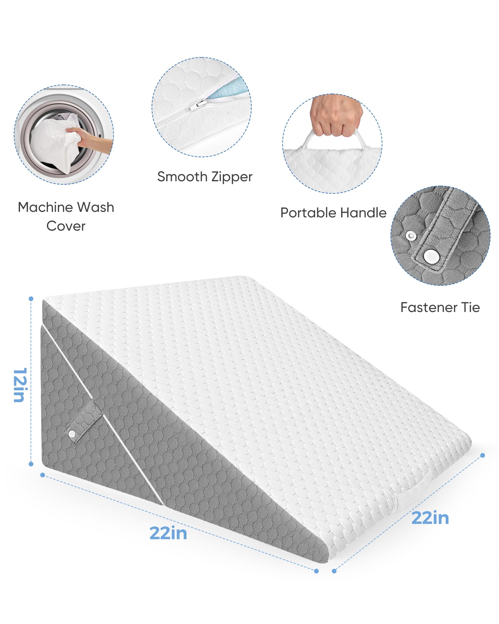Forias Wedge Pillow for Sleeping 7-in-1 Foldable Bed Wedge Pillow for After Surgery 9 &12 Inch Adjustable Memory Foam Triangle Pillow Wedge for Acid Reflux Gerd Snoring Back Knee Pain