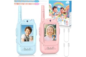 ALOTWAN Video Walkie Talkie for Kids - 2 Pack Rechargeable Kids Walkie Talkies Long Range Radios, Video Intercom & Voice Effects, Christmas Birthday Gifts, Toys for Age 3-12 Boys Girls, Indoor Outdoor Travel