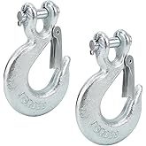 AUCELI 2PCS 3/8 Inch Safety Chain Hooks, Automotive Grade 18,000 LBS 70 Forged Steel Clevis Slip Hook with Safety Latch, Vehicle Transport Tow Winch Hook Trailer Universal for Trailer Truck (3/8")