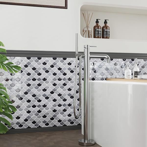 CRE8TIVE 16 SHEETS FISH SCALE PEEL AND STICK TILE BACKSPLASH BLACK GREY PEEL AND STICK BACKSPLASH FOR KITCHEN BATHROOM STICK ON BACKSPLASH FOR KITCHEN WATERPROOF SHELL WALL TILES FOR FIREPLACE 12″X12″