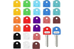 UPEOXT 24 Pcs Key Covers Caps, 1 Inch Silicone Key Identifiers with Labels, 12 Colors Soft Stretchy Head Protectors for House