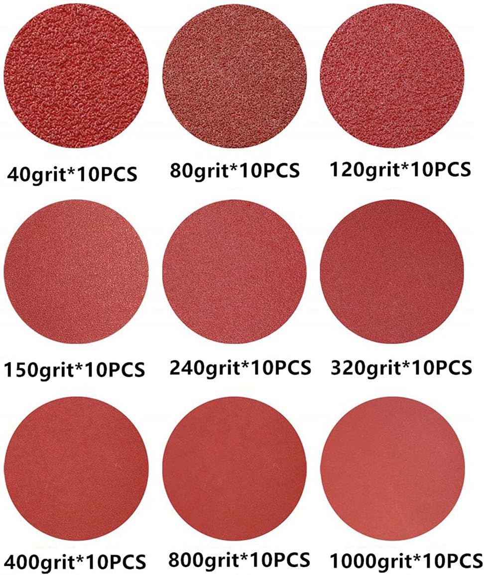 90pcs Sanding Discs, 5 Inch 8 Hole with Hook and Loop Sand Paper for Random Orbital Sander, 9 Grades Include 40 80 120 150 240 320 400 800 1000 Grits - - 