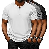 August Alley 3 Pack Men's Big and Tall Henley T-Shirts, Short Sleeve Raglan Button Pullover Summer Basic Tee Tops with Pocket