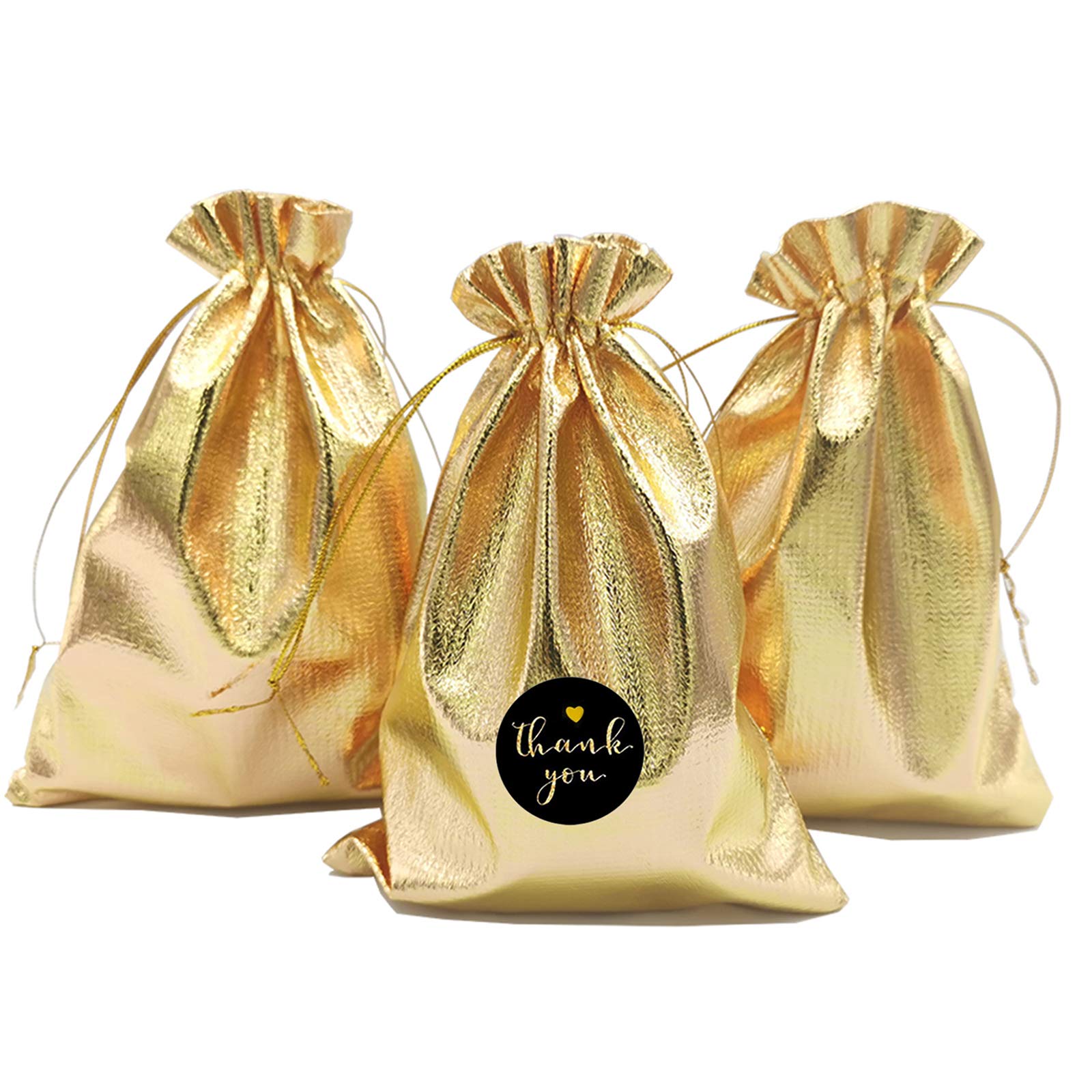 DUGYIRS 100 Pieces Gold Gift Bags with Drawstring 13cmx18cm,Small Gift Bags Jewelry Pouches Party Bags for Birthday Wedding Party