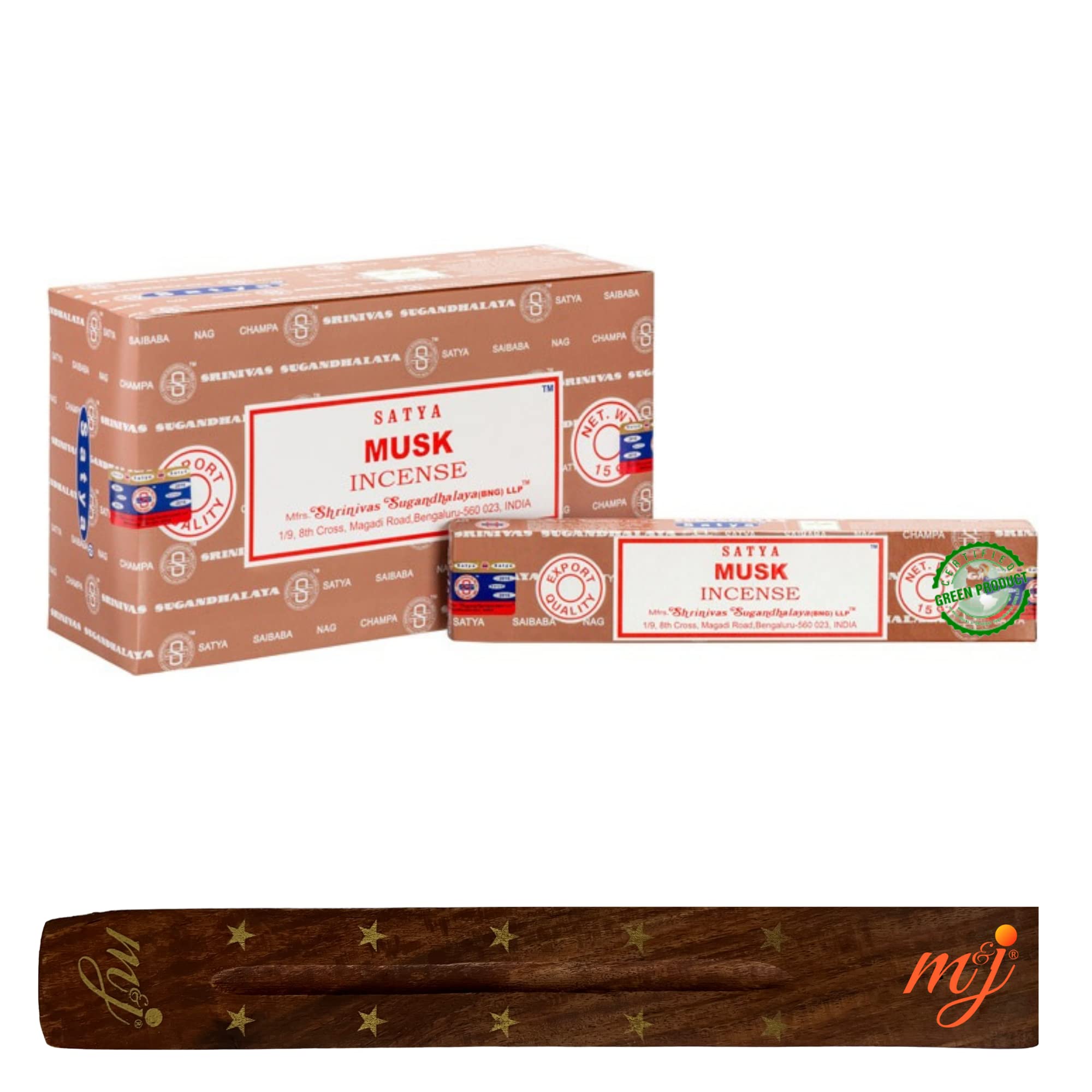 Original Satya Nag Champa Musk Incense Sticks | with M&J incense sticks holder | Full Box | for Aromatherapy, Spa, Yoga, Weddings, Meditation, Healing, Positivity and Relaxation