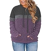 VISLILY Plus-Size-Hoodies for Women Casual Color Block Sweaters Long Sleeve Pullover Sweatshirts Cute Loose Tops with Pocket