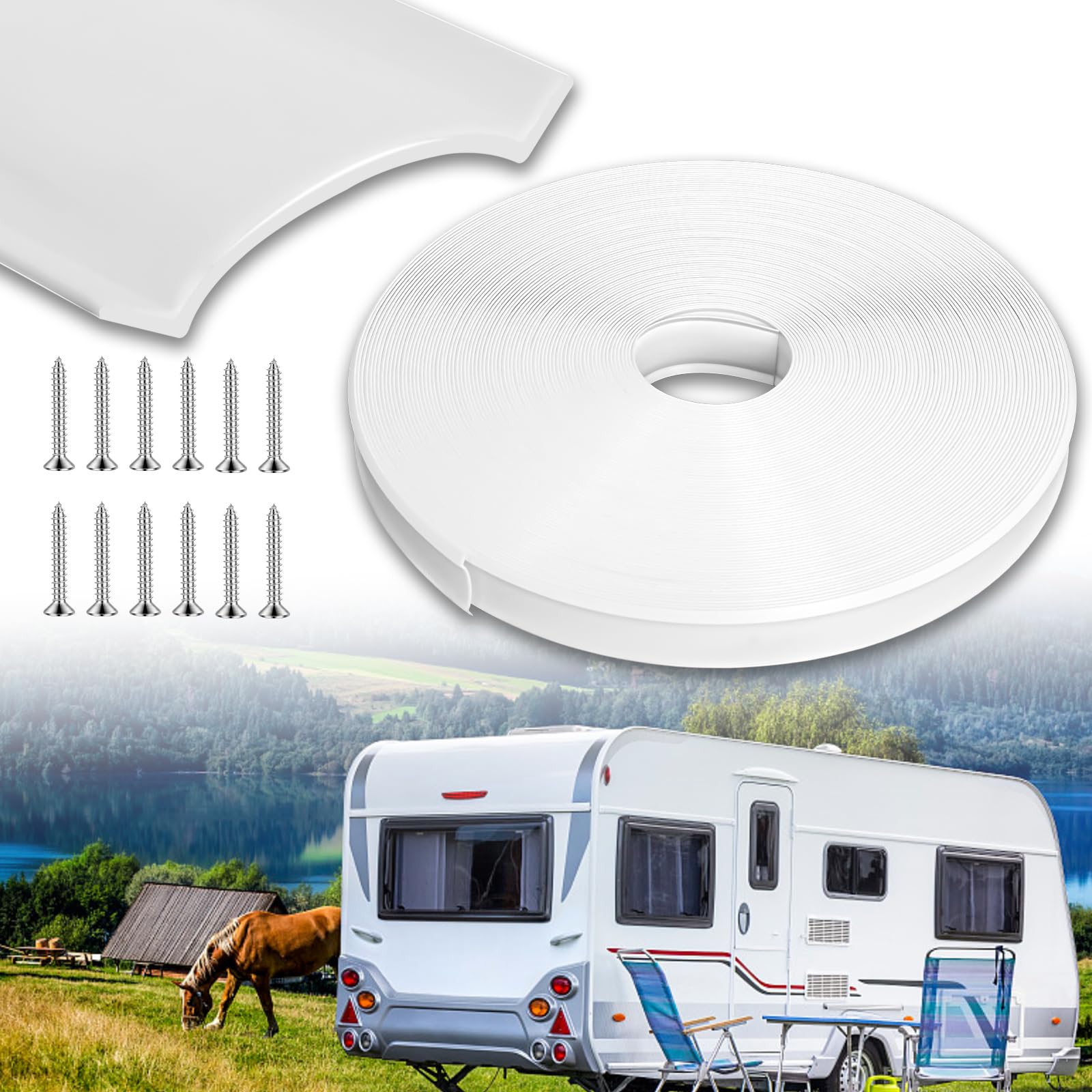 Photo 1 of 1" 100FT RV Vinyl Trim Insert with Screws - Durable White Vinyl Molding for RV, Camper, Travel Trailer Exterior Screw Cover, Easy Install, Weather-Resistant Replacement Trim