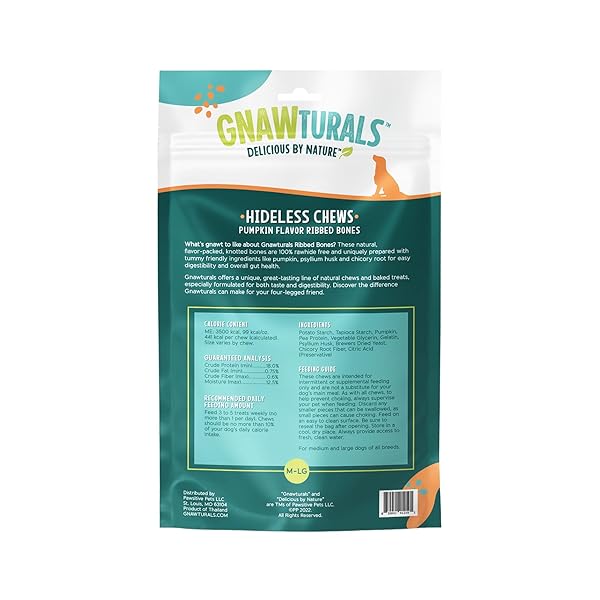GNAWTURALS RAWHIDE FREE DOG CHEWS | RIBBED BONES | FOR LARGE – EXTRA LARGE DOGS | PUMPKIN, PSYLLIUM HUSK AND CHICORY ROOT FOR EASY DIGESTION AND OVERALL GUT HEALTH (2 BONES, PUMPKIN)