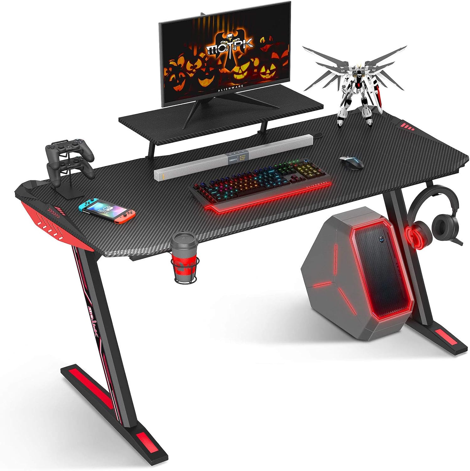 MOTPK Gaming Desk 60 inch Z Shaped Home Office PC Computer