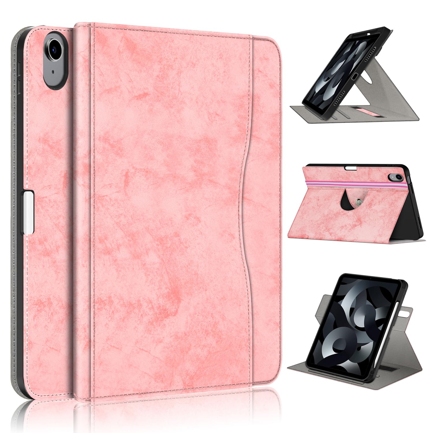 TOPCASE 360° Rotating Case Compatible with iPad Air 11-inch M3 (2025) / M2 (2024), iPad Air 5th (2022)/ 4th Generation (2020) 10.9inch, Cover with Adjustable Stand,Pencil Holder & Shockproof,Pink