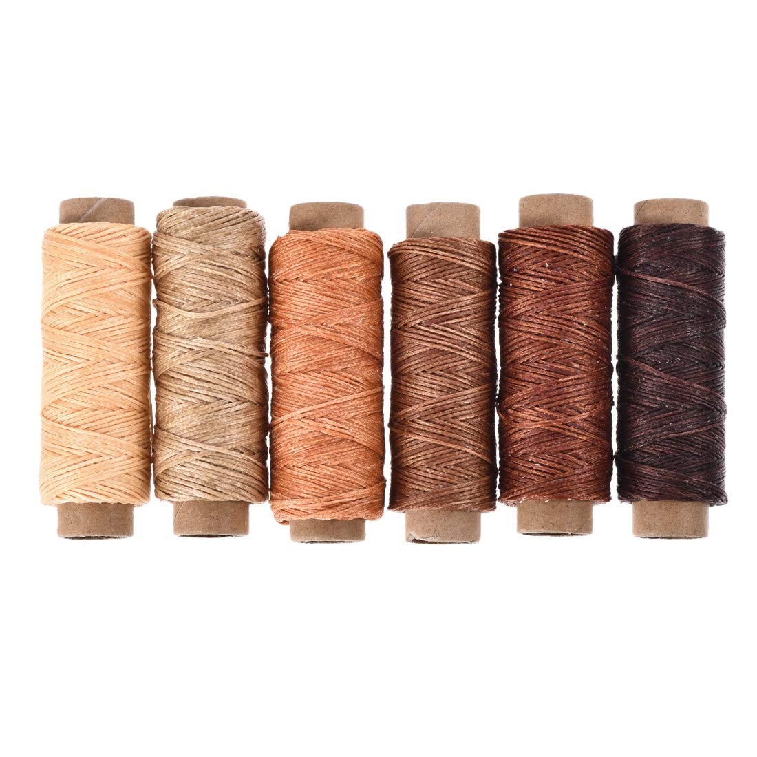 sourcing map Leather Sewing Thread Set 55 Yards 175D/1mm Polyester Flat Waxed Cord for Hand Stitching Leather Bookbinding,Craft DIY, (Wooden Colors, 6Pcs)