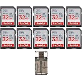 Sandisk 32GB Ultra SDHC UHS-I Memory Card for High-Speed Photography | Bundle includes USB Card Reader(10-Pack), Card Reader