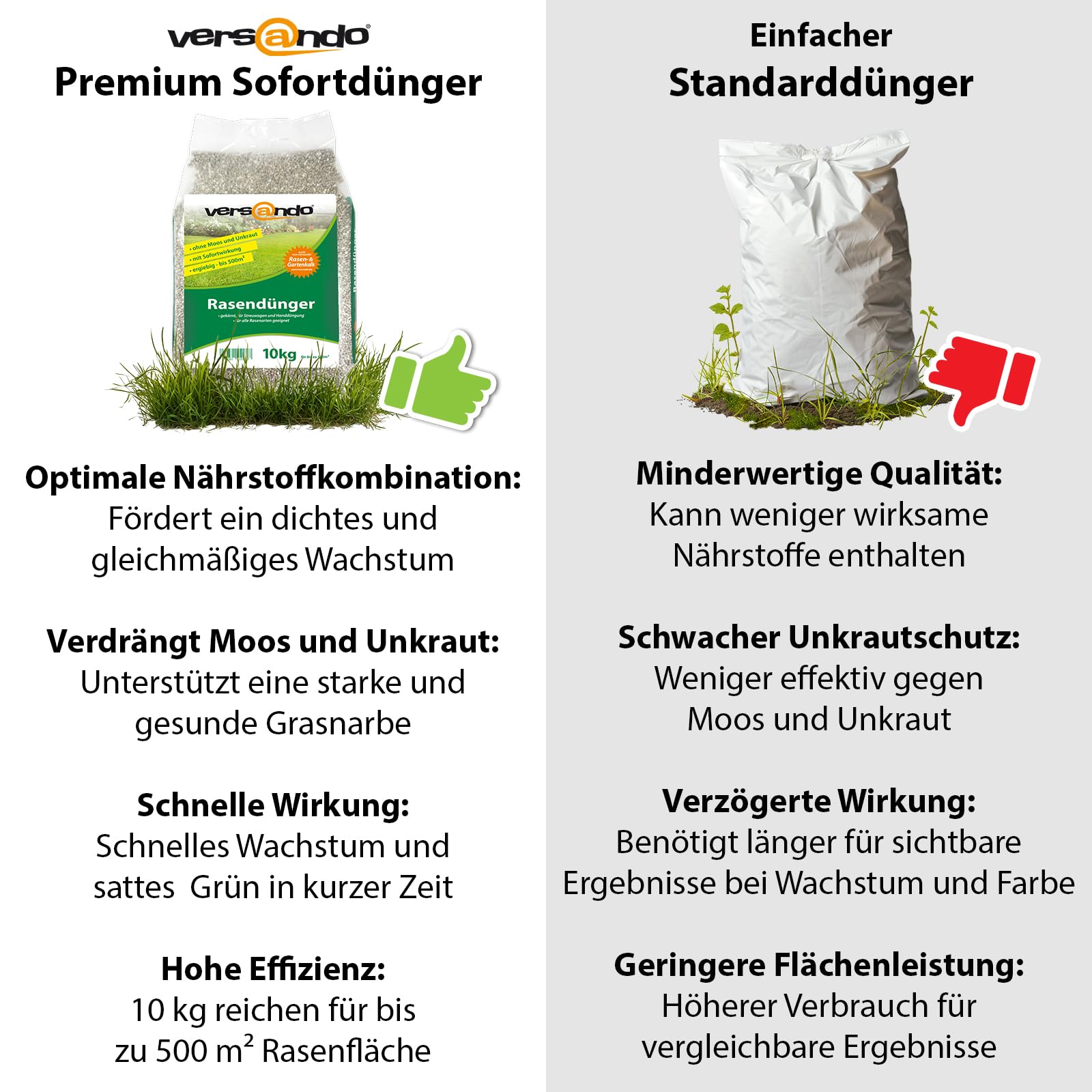 versando 10kg bis 500m² Rasendünger Sommer: verdrängt Moos und Unkraut für 5