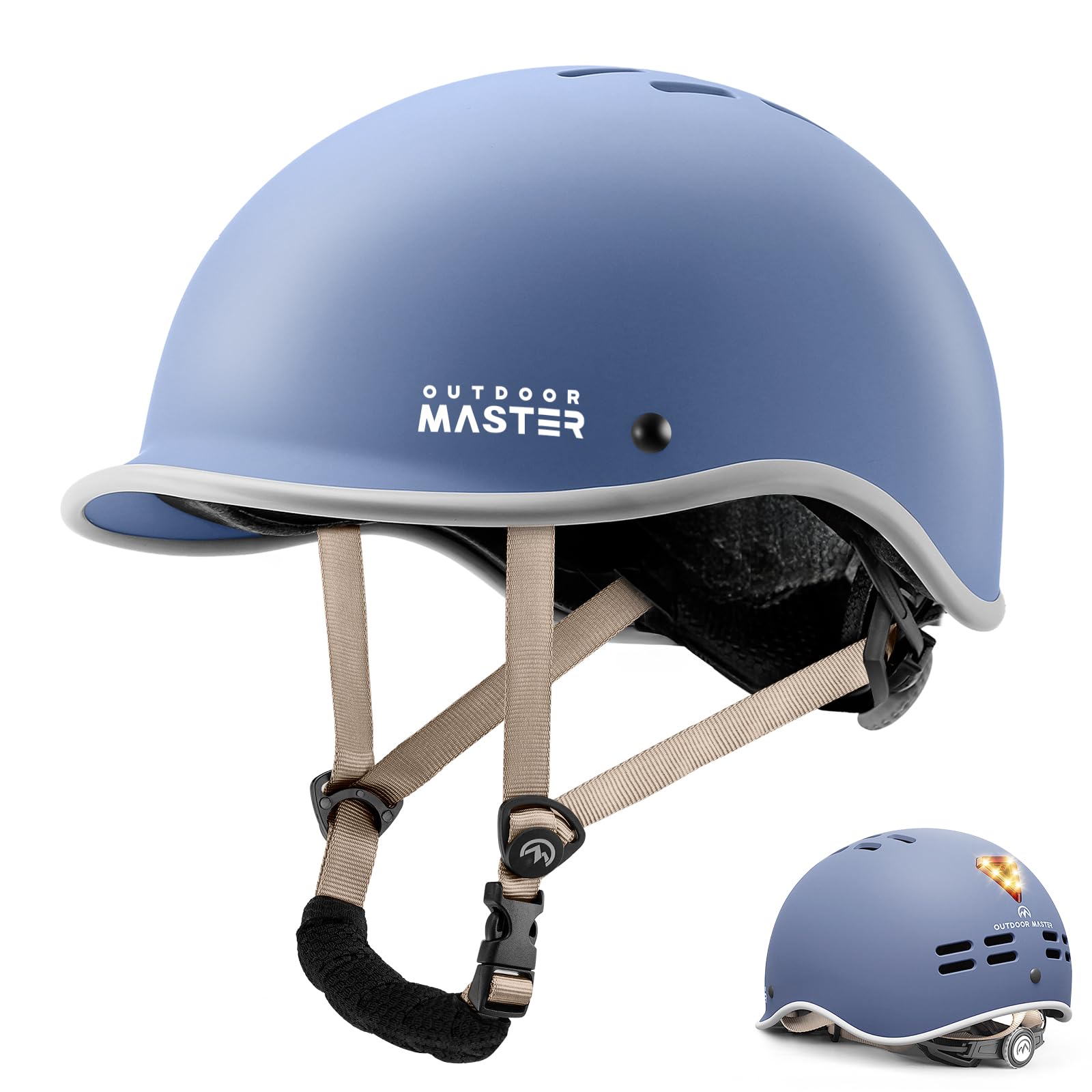 Photo 1 of Outdoor Master Bike Helmet for Adults, Adjustable Cycling Helmet with Light for Men & Women - Safety Certified for Bicycle Skateboard Road Bike Skating Roller Commuting Helmet
