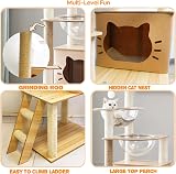 Mekidulu 145cm Cat Tree Indoor Multi-Level Condo with 2 Bowls Beige N3 view 6
