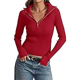 Prettywear 2025 Women's Half Zip Pullover Sweaters V Neck Collared Long Sleeve Ribbed Knit Fall Tops Dressy Casual