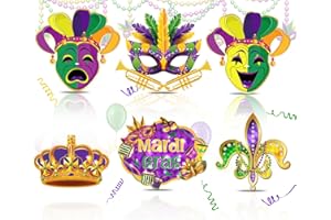 GERMISHUYS 6 Pcs Large Mardi Gras Face Cutouts, Comedy Tragedy Face Cutouts Mardi Gras Party Decorations Masquerade Mask Cutouts Wall Hanging Party Supplies for Home Door Decor