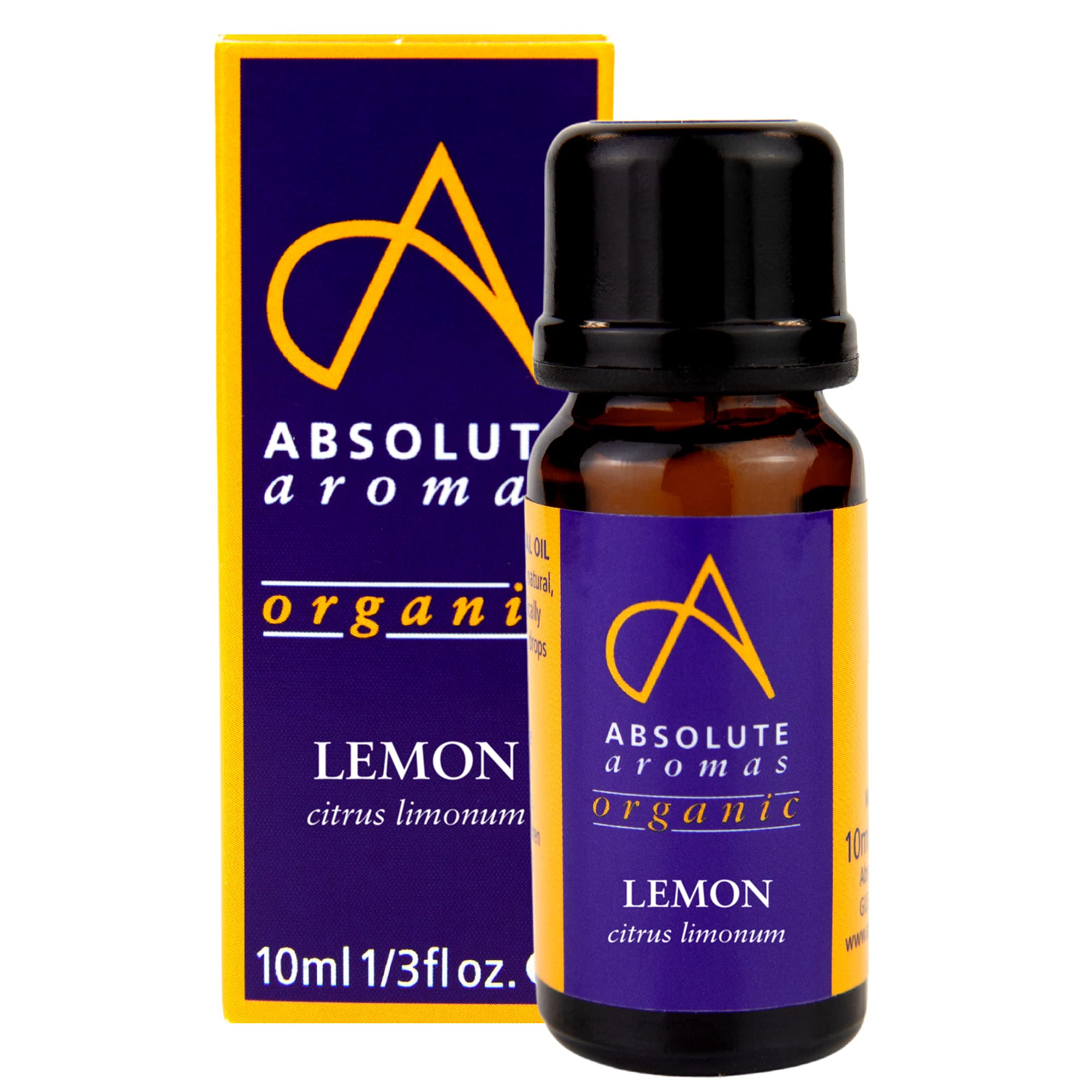 Absolute Aromas Organic Lemon Essential Oil 10ml - 100% Pure, Natural, Undiluted, Vegan and Cruelty-Free - for use in a Diffuser and Aromatherapy