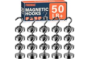 FINDMAG 20 Pack Magnetic Hooks, 50lbs Strong Magnetic Hooks Heavy Duty for Hanging, Magnets with Hooks for Cruise Cabin, Classroom, Office, Grill, Heavy Duty Magnetic Metal Hooks for Refrigerator