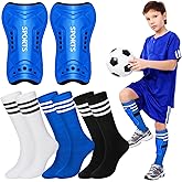 Liliful 4 Pcs Soccer Shin Guards Set for Girl Kids Youth Include 1 Shin Guards & 3 Sport Socks Protective Lightweight Gear Leg Pads Gear for 3-15 Girls Boy Children Teens