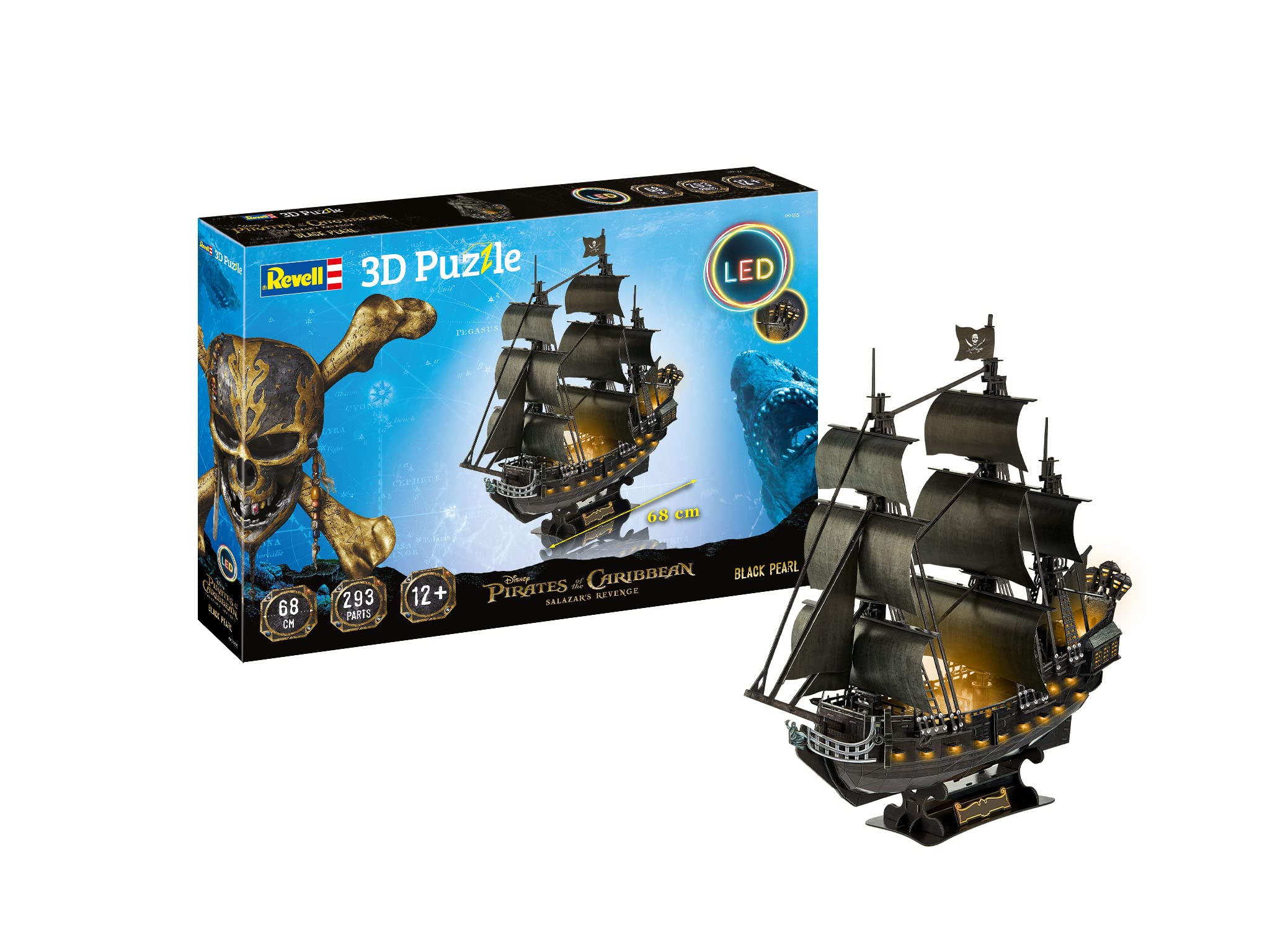 Revell 3D Puzzle 00155 Black Pearl - LED Edition 293 Pieces, Highly Detailed, Stunning Light Effects, 68cm in length, Fun & Easy To Build
