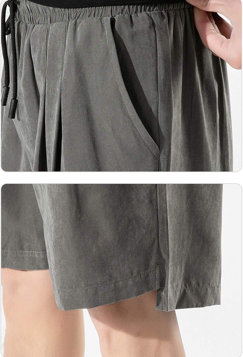Flygo Men's Pleated Front Casual Cotton Shorts Loose Summer Beach Shorts with Pockets at  Men’s Clothing store