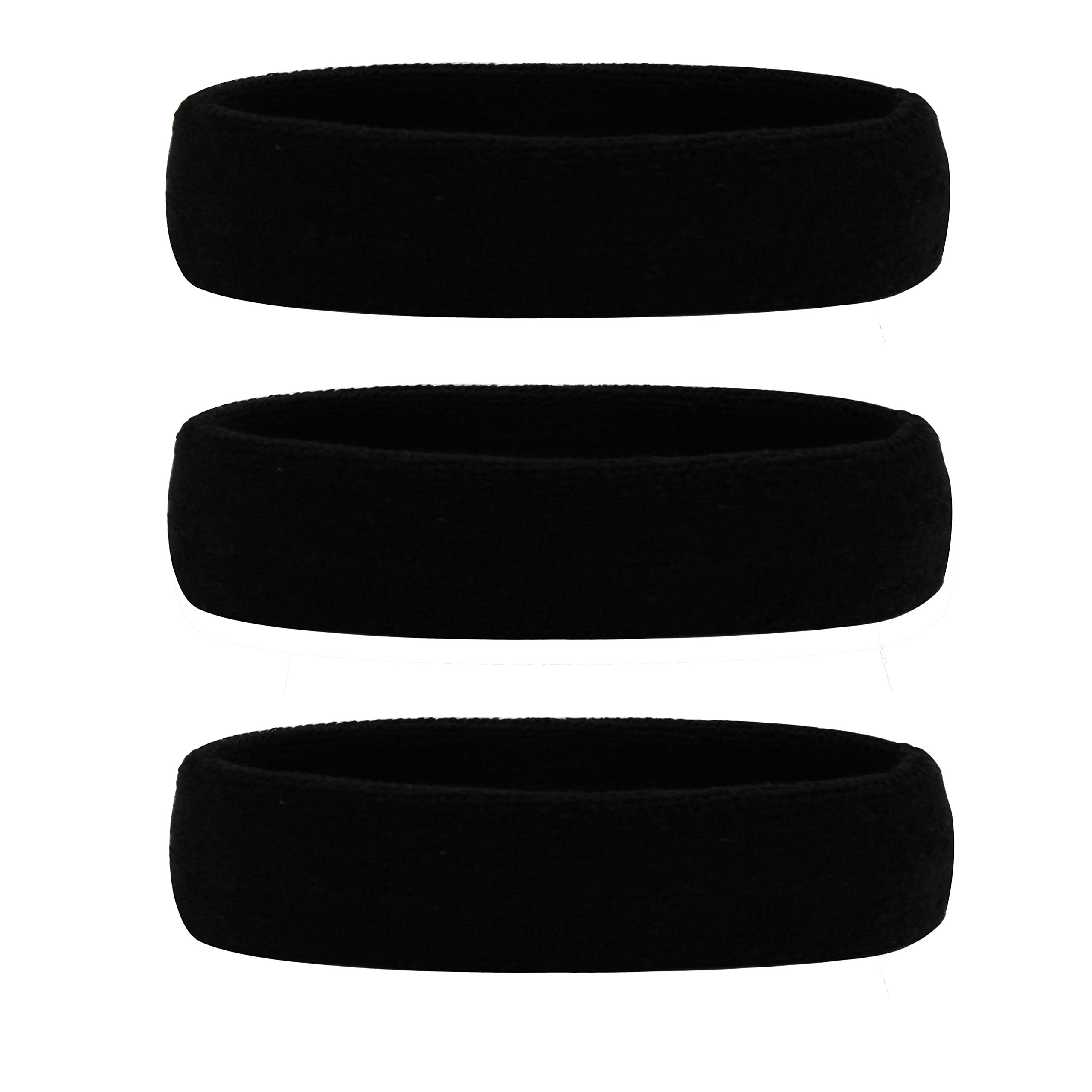 Hanerdun sports headband, women men sweatbands, cotton terry, for running, biking, jogging, tennis, football 3PCS(BLACK)