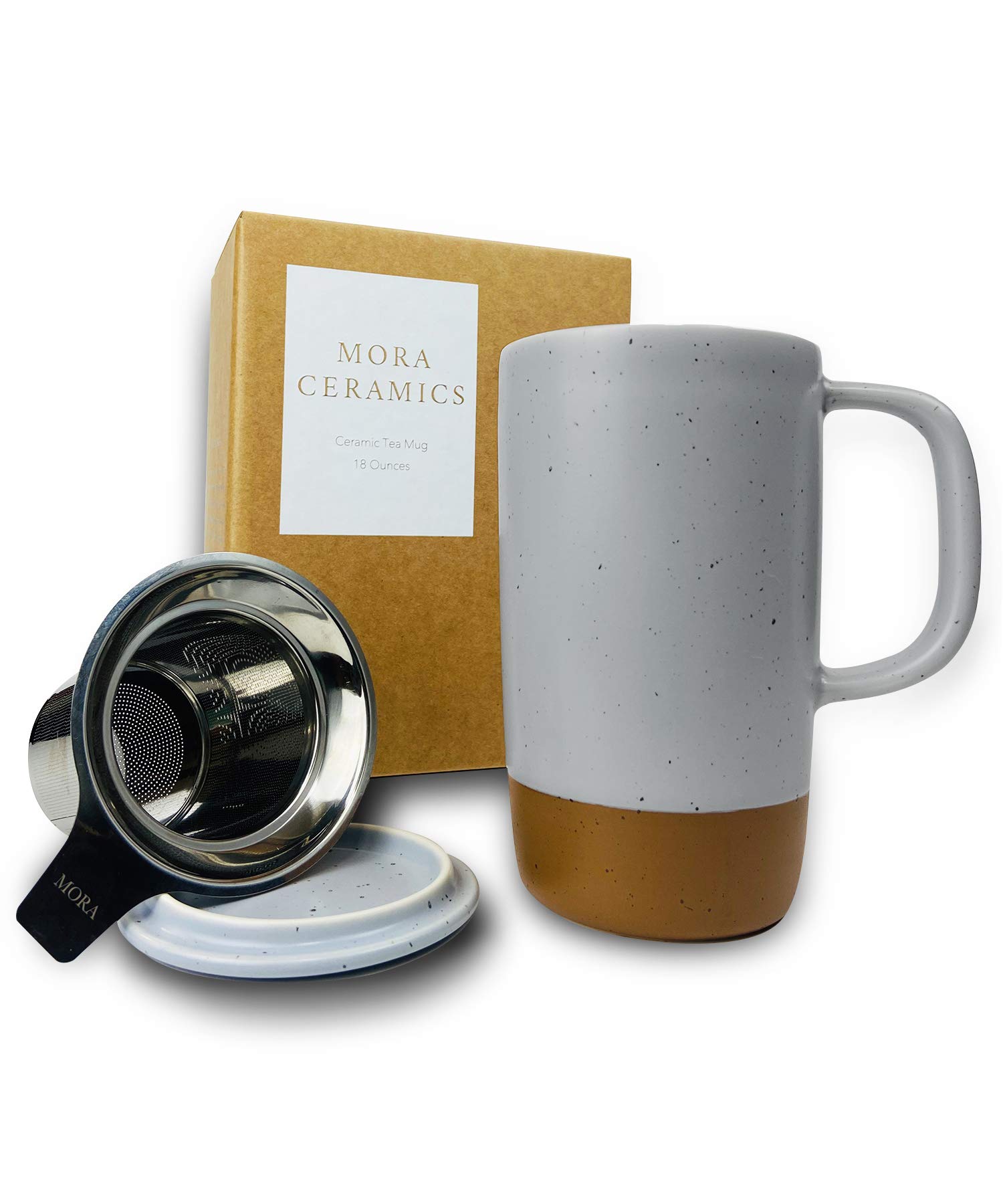 Photo 1 of Mora Ceramics Large Tea Mug with Loose Leaf Infuser and Ceramic Lid, 18 oz, Portable, Microwave and Dishwasher Safe, Tall Coffee Cup - Rustic Matte Ceramic Glaze, Modern Herbal Tea Strainer, Sleet