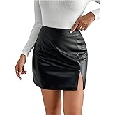 SHENHE Women's Faux Leather Slit Mini Skirts High Waisted Bodycon Pencil Business Work Skirt