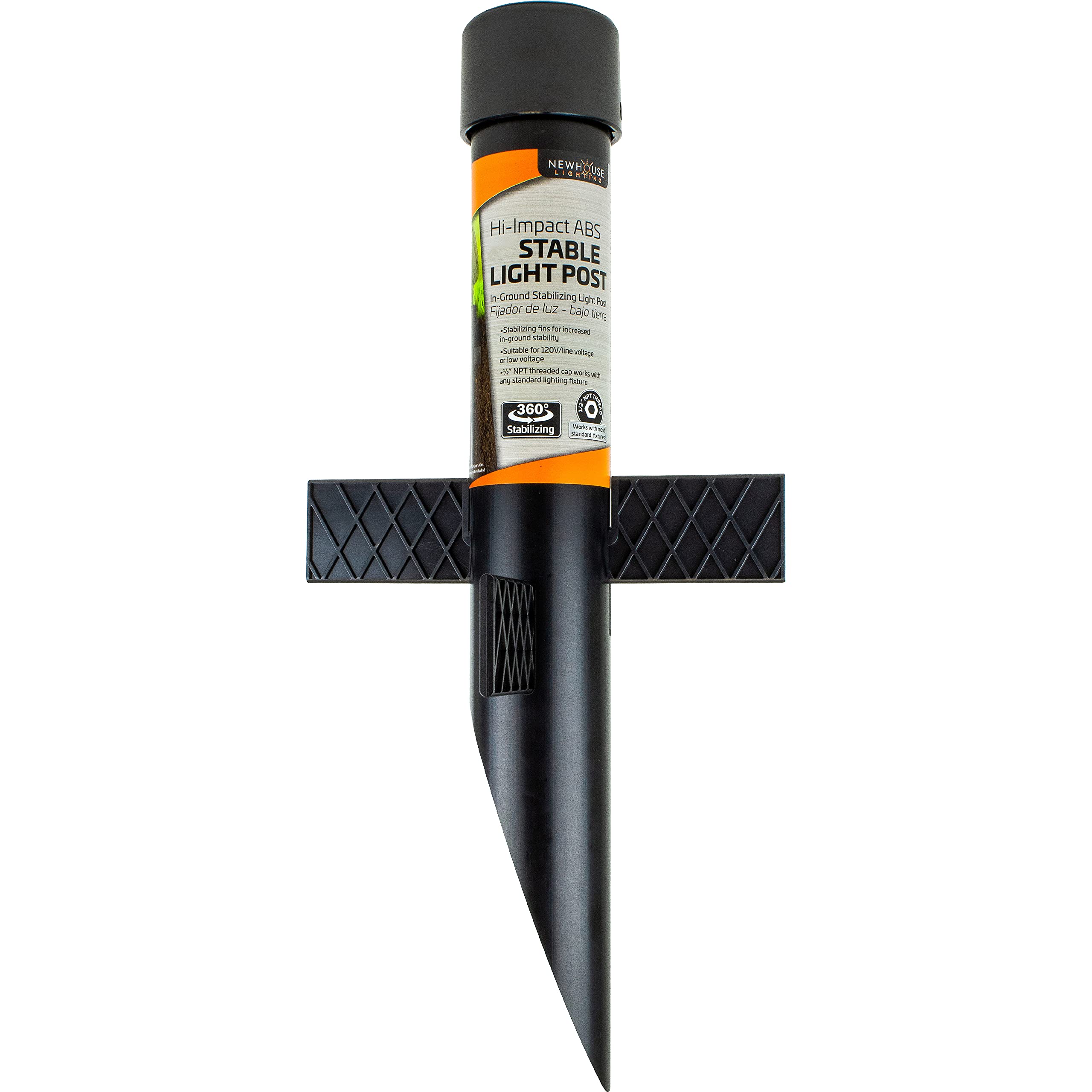 Photo 1 of *INCOMPLETE* Newhouse Lighting MPOST17 2.5-Inch Outdoor Mounting Post with Cap and Stabilizing Wings for Landscape Flood Lights, Black, 17.63