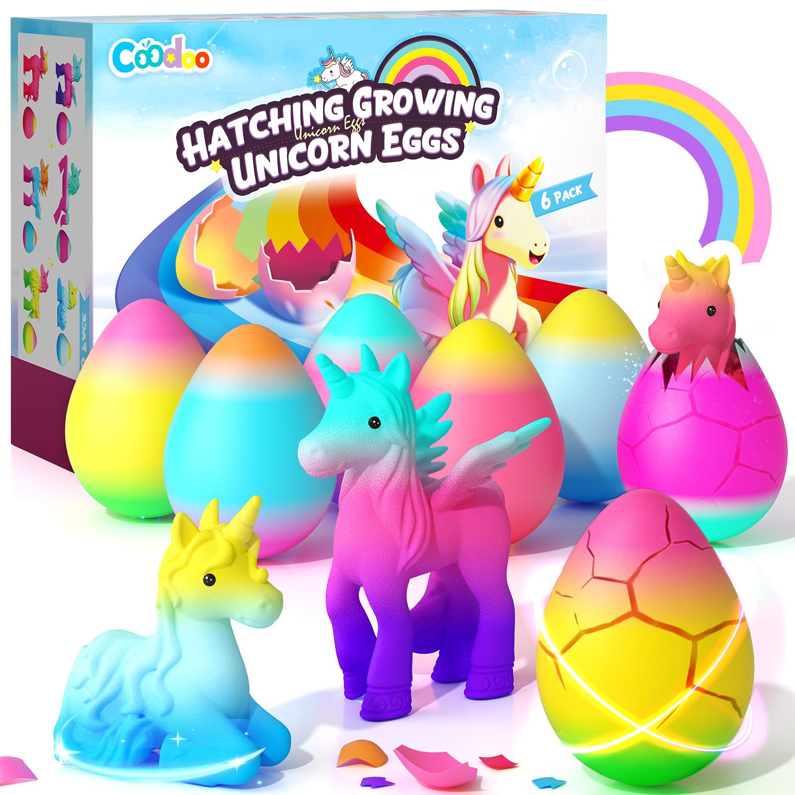 Unicorn Hatching Rainbow Eggs for Kids - 6 Pack Magic Growing Unicorn Toys for Girls Age 3-8 - Birthday Gifts, Easter Basket Stuffers & Party Favors for 3+ Year Old - Girl Gifts for Ages 3 4 5 6 7 8