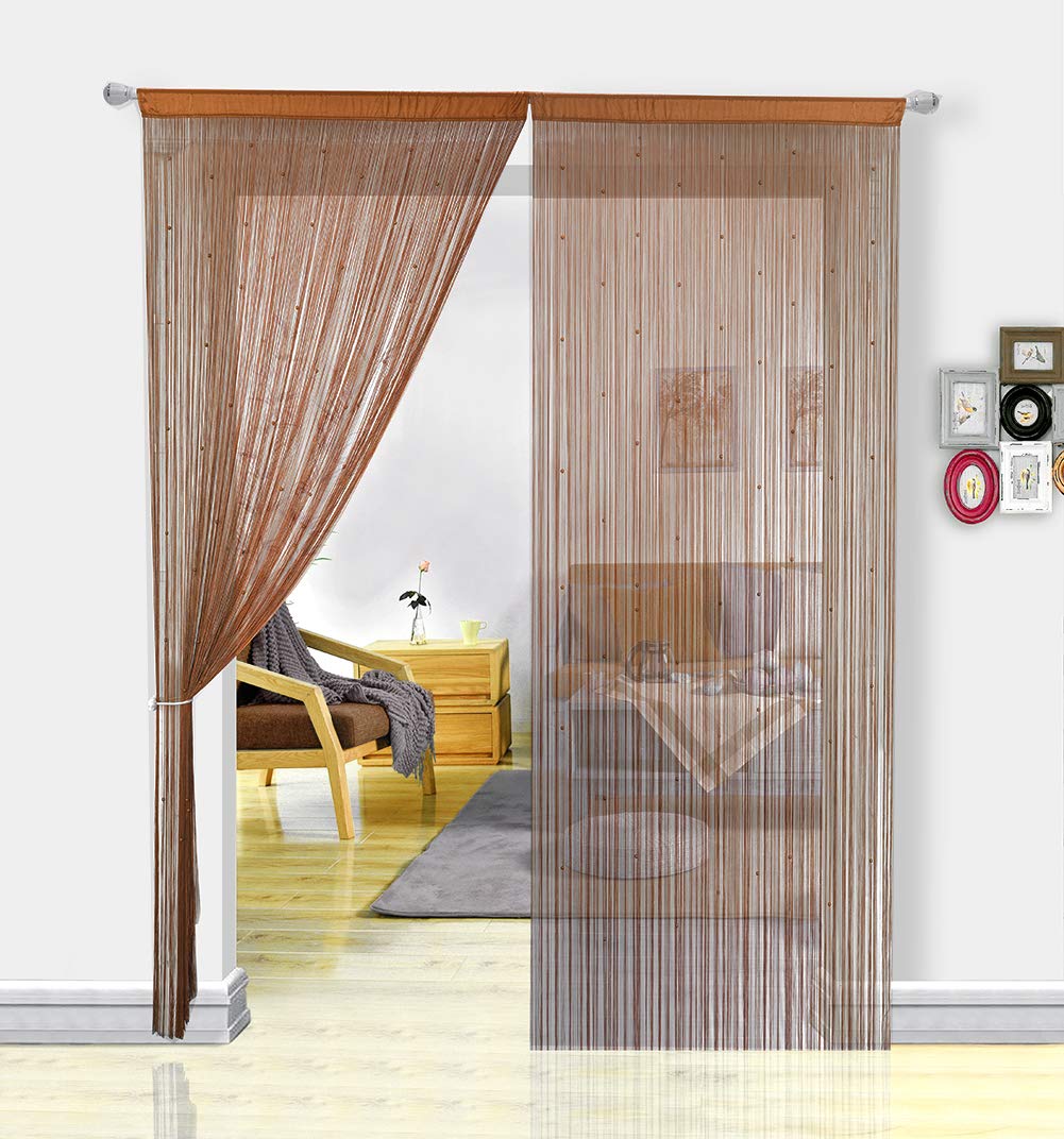 HSYLYM String Curtains Spaghetti Door Beads Light Weight Colourful Dense Bead Curtains for Doors,Coffee,90x245cm