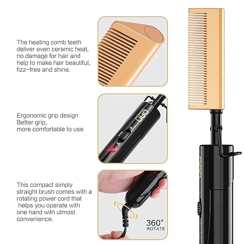 DAN Technology Small Ceramic Hot Comb for Lace Front Wigs Dual Voltage,  Fast Heating Straightener for Black
