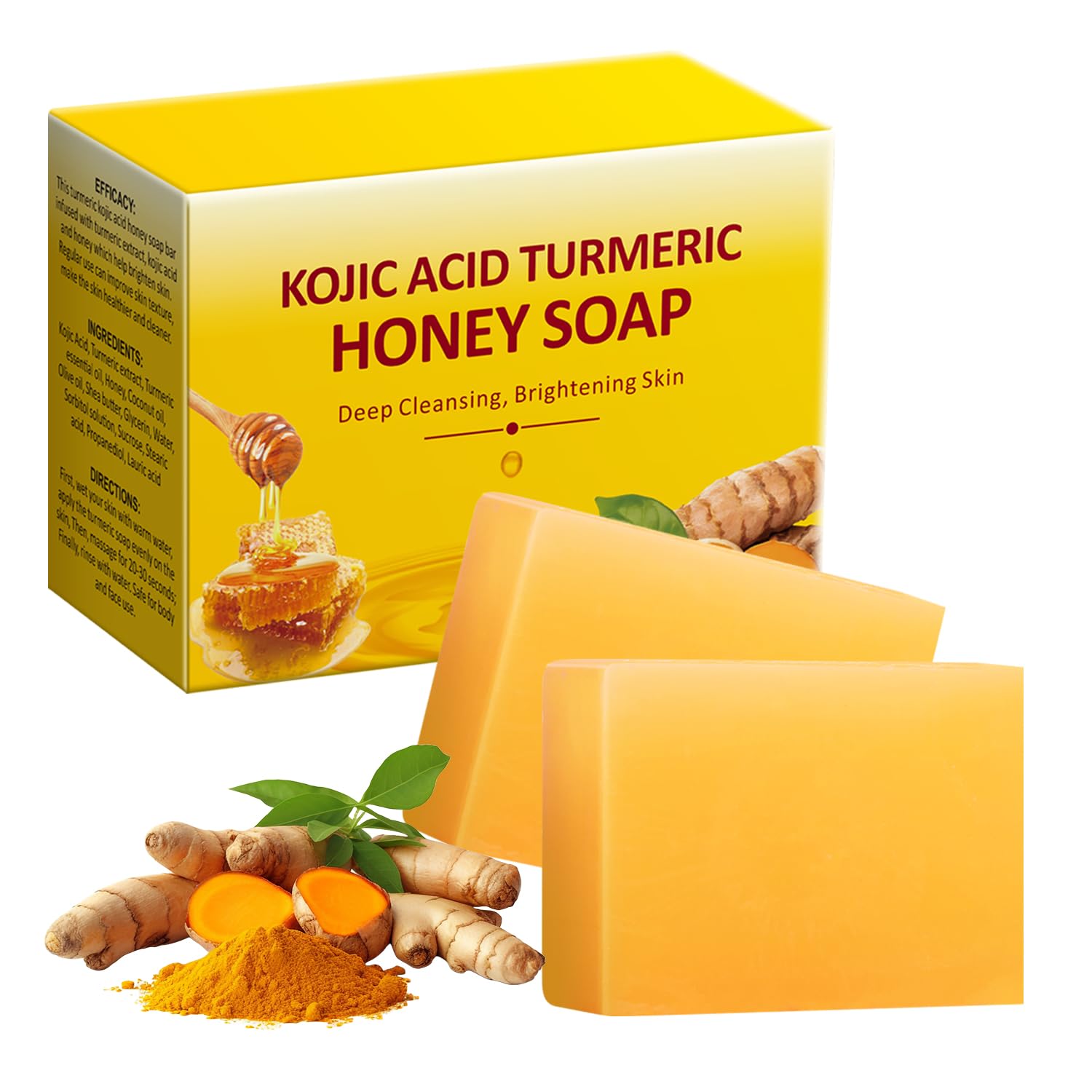 Kojic Acid Turmeric Soap with Honey For Face and Body, Kojic Acid Soap, Turmeric Soaps Bar Face Soaps Bar For Cleansing Exfoliating Daily Face Wash 200g
