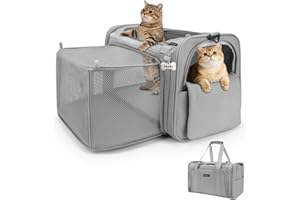 MIDOG Cat Carrier Soft, TSA Approved Airline Travel Carrier for Cats and Small Dogs, Under Seat Pet Bag with Expandable Space & Escape-Proof Zippers (Charcoal)