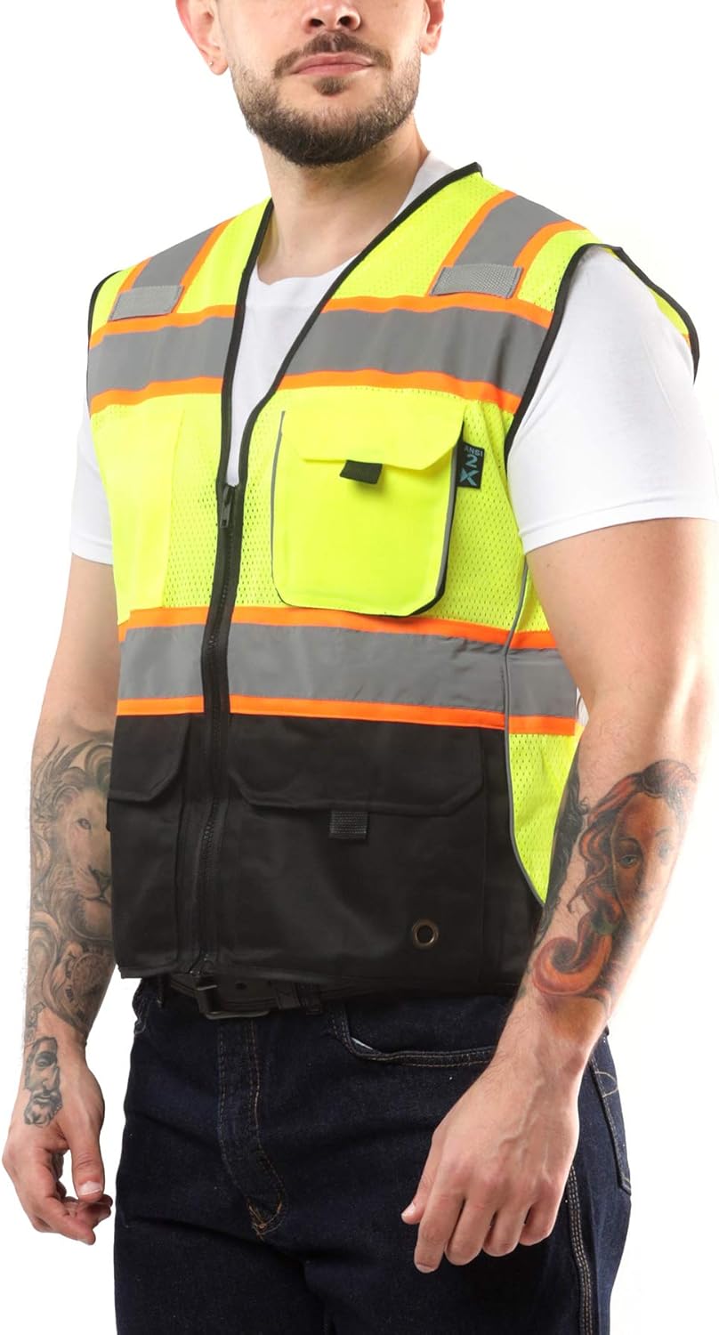Kolossus Deluxe High Visibility Vest with Multi Frontal Pockets | ANSI Class 2 Compliant: Clothing