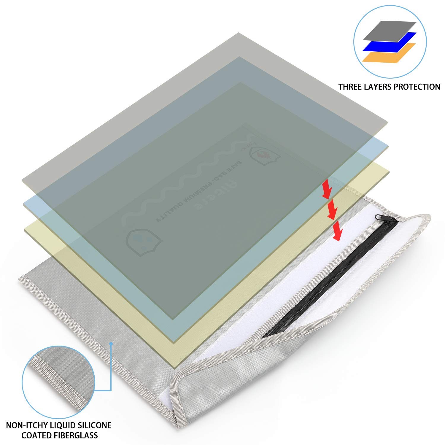 Aitere Fireproof Safe Document Bag- New Version Fireproof Envelope for Documents Non-Itchy Liquid Silicone Coated Fire & Water Resistant Money Bag Fireproof Safe Storage for Money, Documents, Jewelry