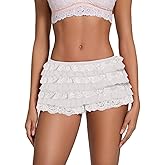Women's Lace Ruffle Booty Shorts Low Rise Layered Micro Bloomers Cute Sexy Halloween Y2k Frilly Lolita Mini Shorts